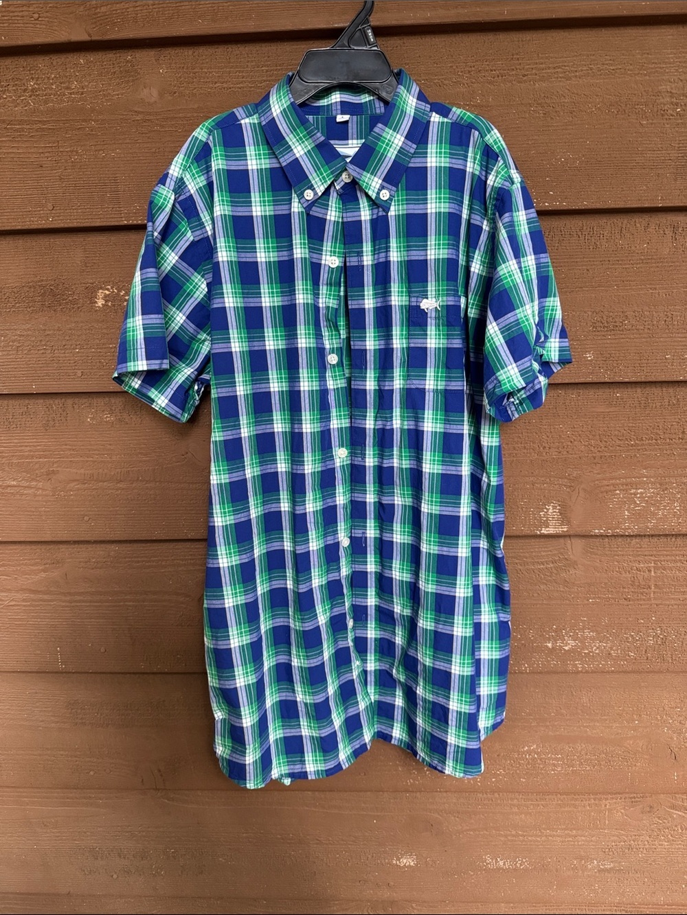 Southern Lure Boys Blue & Green Plaid Button-Down Shirt size Large